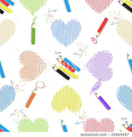 colored pencils lettering heart seamless pattern 28869487