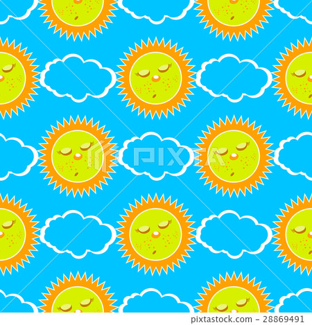 sleeping sun and clouds. seamless pattern 28869491