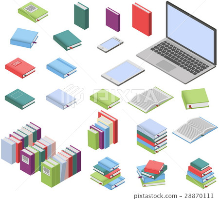 Isometric books and laptop set Isometric books and laptop set 28870111
