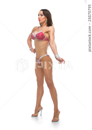 Bikini fitness girl in red swimsuit 28870795