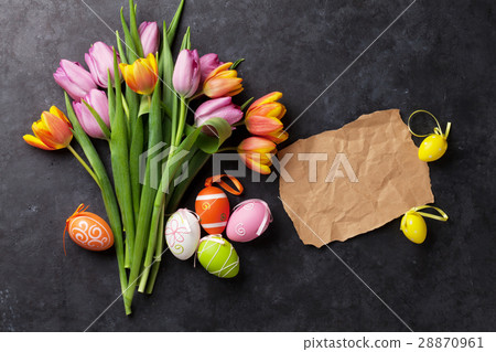 Colorful tulip flowers and easter eggs Colorful tulip flowers and easter eggs 28870961