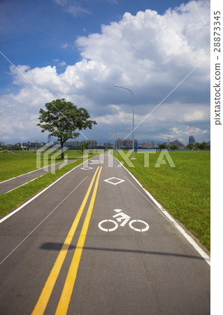 Blue sky and white clouds, grass, bicycle lanes, Blue sky, white clouds, green sky, grass, driveway, Blue sky and white clouds, grass, bicycle lanes, Blue sky, white clouds, green sky, grass, driveway, 28873345