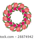 Decorative spring frame with wreath of tulips 28874942