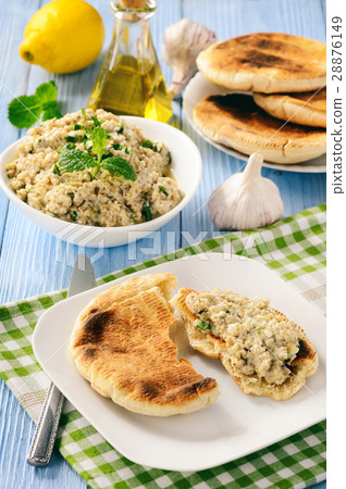 Traditional greek eggplant spread (dip) with pita Traditional greek eggplant spread (dip) with pita 28876149