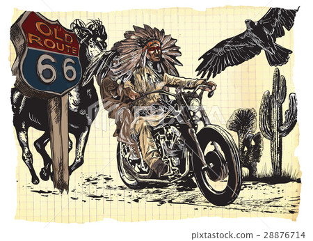 On the bike - native americans drive a motorcycle. 28876714