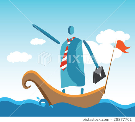 Alone Leaders In The Boat At Ocean 28877701