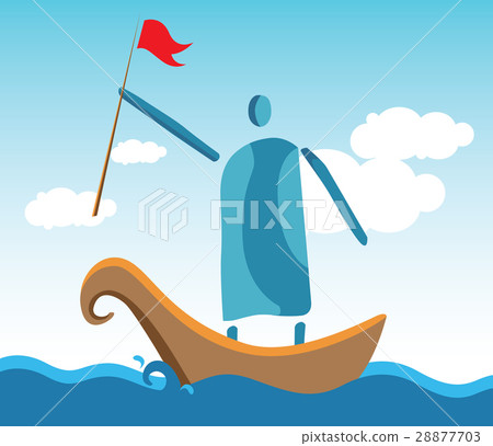 Alone Leaders In The Boat At Ocean 28877703