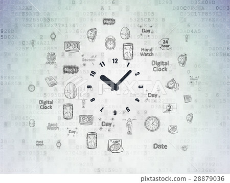 Timeline concept: Clock on Digital Data Paper Timeline concept: Clock on Digital Data Paper 28879036