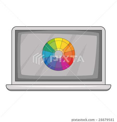 Laptop with printing palette icon, cartoon style Laptop with printing palette icon, cartoon style 28879581