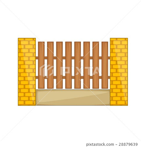 Wooden fence with brick pillars icon cartoon style 28879639