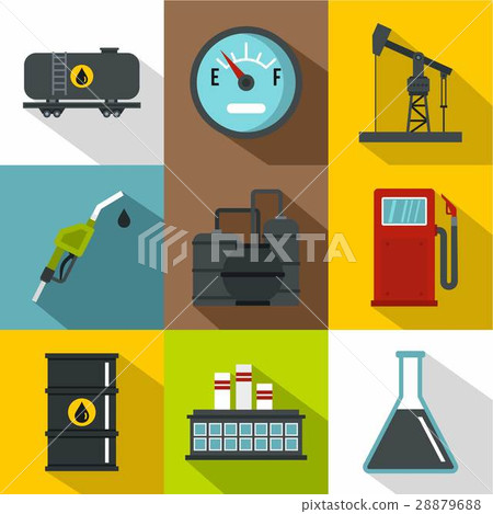 Oil production icons set, flat style 28879688