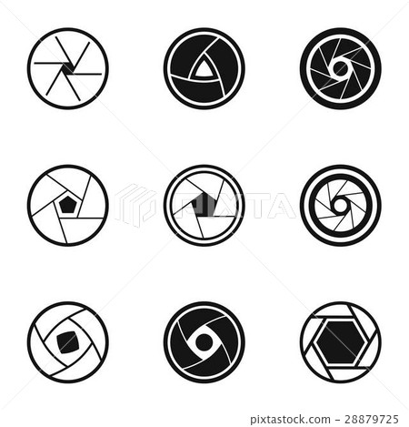 Aperture of photocamera icons set, simple style 28879725