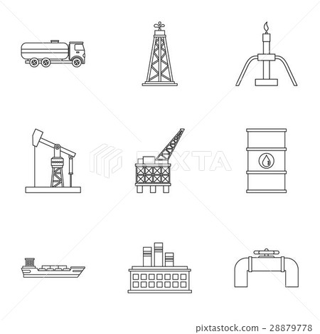 Oil production icons set, outline style Oil production icons set, outline style 28879778