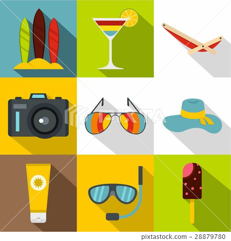 Travel to sea icons set, flat style Travel to sea icons set, flat style 28879780