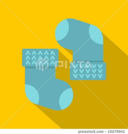 Pair of blue baby socks icon, flat style - Stock Illustration [28879942 ...