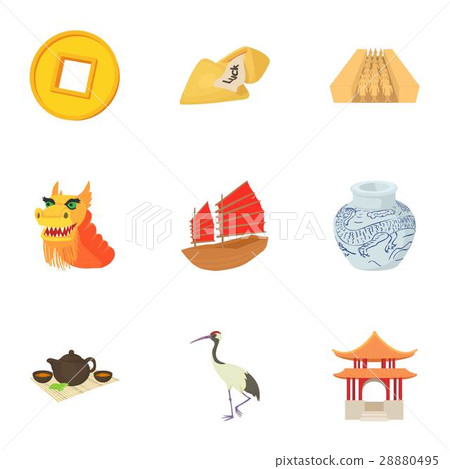 Tourism in China icons set, cartoon style Tourism in China icons set, cartoon style 28880495