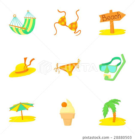 Trip to sea icons set, cartoon style Trip to sea icons set, cartoon style 28880503