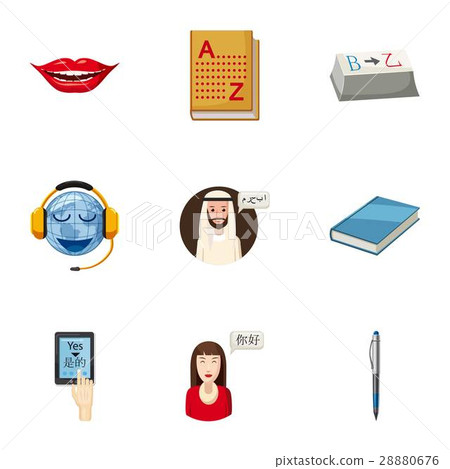Translation icons set, cartoon style 28880676