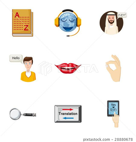 Translation of language icons set, cartoon style 28880678