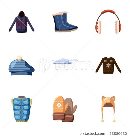 Winter clothes icons set, cartoon style 28880680