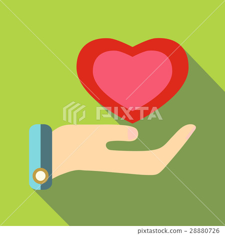 Pink heart in hand icon, flat style 28880726