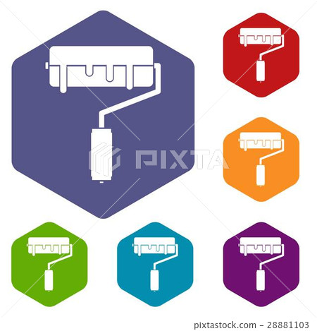 Paint roller with paint icons set 28881103