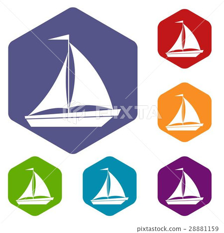 Boat with sails icons set 28881159
