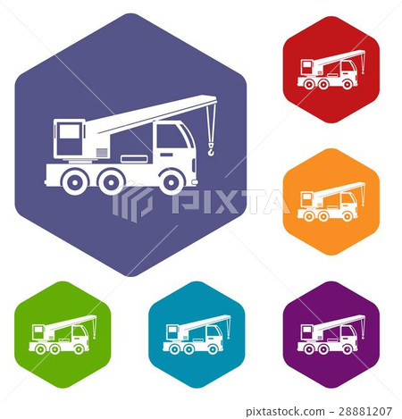 Truck mounted crane icons set Truck mounted crane icons set 28881207