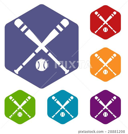 Baseball bat and ball icons set Baseball bat and ball icons set 28881208