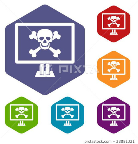 Computer monitor with a skull and bones icons set 28881321