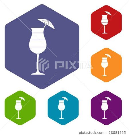 Layered cocktail with umbrella icons set Layered cocktail with umbrella icons set 28881335