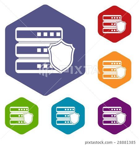 Database with gray shield icons set 28881385