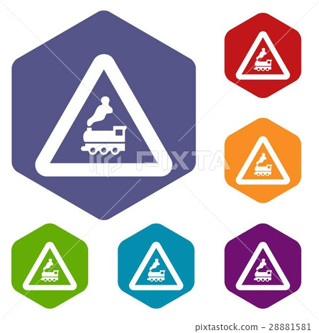 Railway crossing without barrier icons set Railway crossing without barrier icons set 28881581