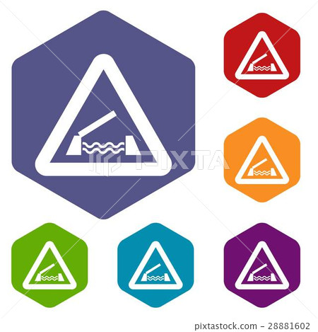 Lifting bridge warning sign icons set Lifting bridge warning sign icons set 28881602