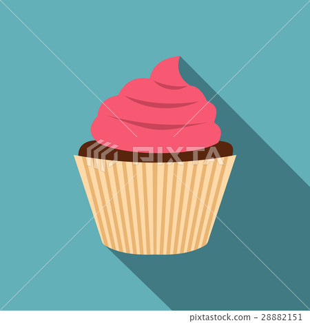 Pink cupcake icon, flat style 28882151