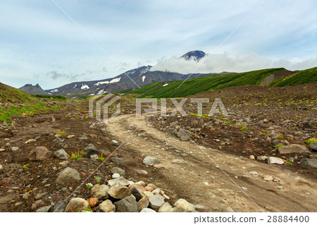 Road along dry river to Avachinskaya group Volcano 28884400