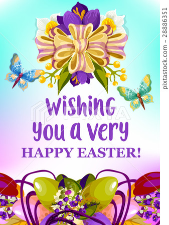 Easter egg and spring flowers greeting card design - Stock Illustration ...