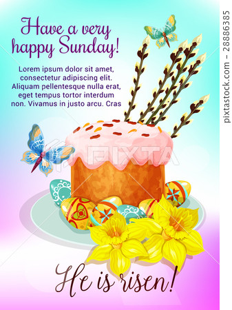 Easter cake, egg and flower greeting card design 28886385