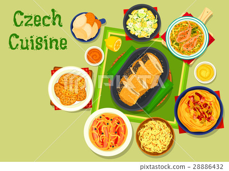 Czech cuisine traditional dishes icon design 28886432