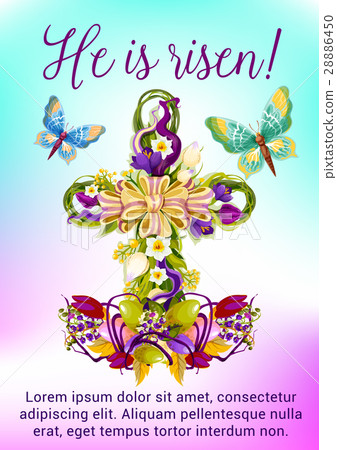 Easter flower cross with egg greeting card design Easter flower cross with egg greeting card design 28886450