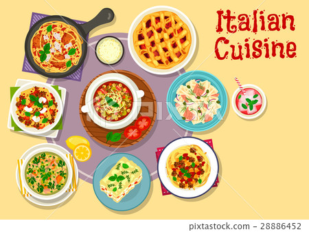 Italian cuisine lunch menu with dessert icon 28886452