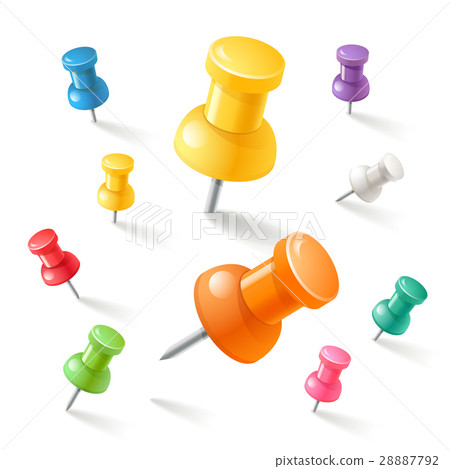 Push pins icons set. Vector illustrations. 28887792