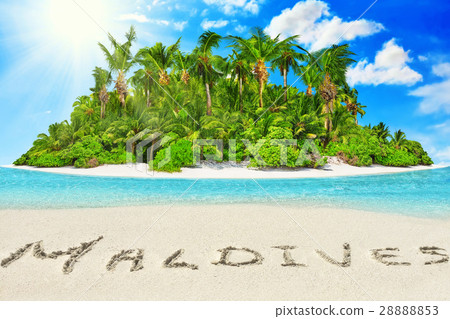 Whole tropical island within atoll in Ocean. 28888853