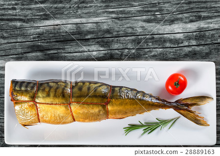 Smoked fish Mackerel or Scombe, top view 28889163