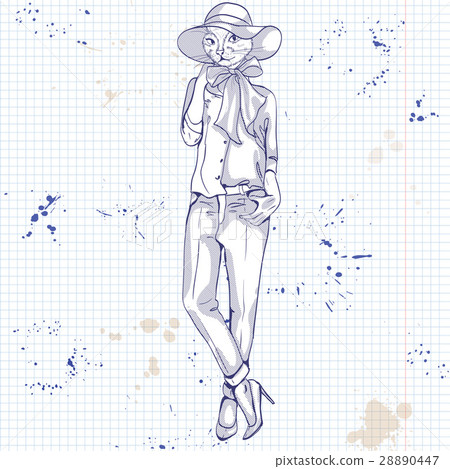 Vector elegant woman with cats head 28890447