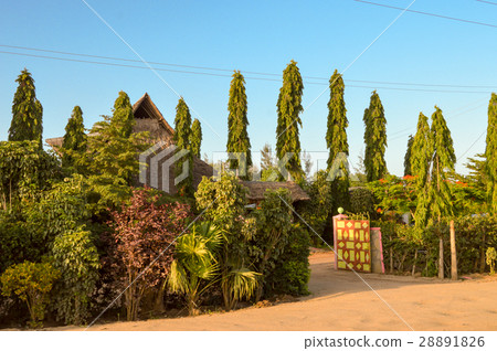 Superb garden of a hotel on the road   28891826