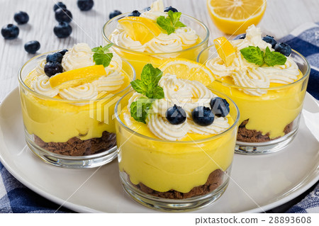 Lemon Blueberry cheesecake in glass cups Lemon Blueberry cheesecake in glass cups 28893608