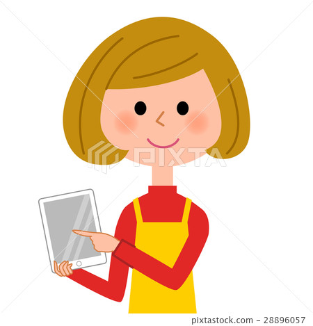 圍裙女人觸摸平板電腦 圍裙女人觸摸平板電腦 28896057