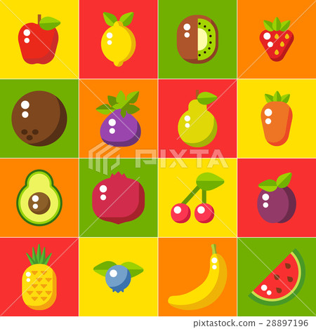 Fruits icons set in flat style. Food poster Fruits icons set in flat style. Food poster 28897196