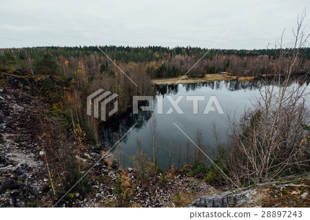 Lovely view of the lake with emerald hill 28897243